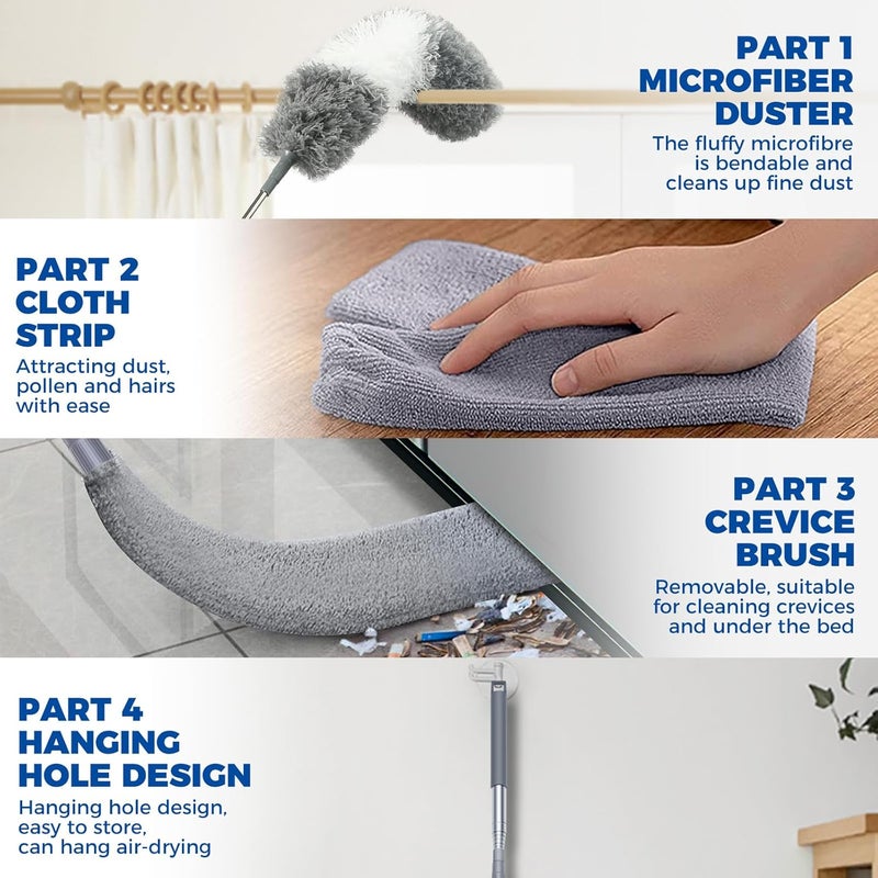 AURUZA 4 Pcs Dusters for Cleaning, 2 in 1 Microfiber Dusters and Retractable Gap Dust Cleaner with 1 Microfiber Dusting Cloths Long Handle 30-100 Inches Extension Pole for Ceiling Fan Cleaning Supplies - Image 4